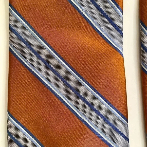 SAKS FIFTH AVENUE Orange Woven Silk Stripe Tie - Picture 6 of 11